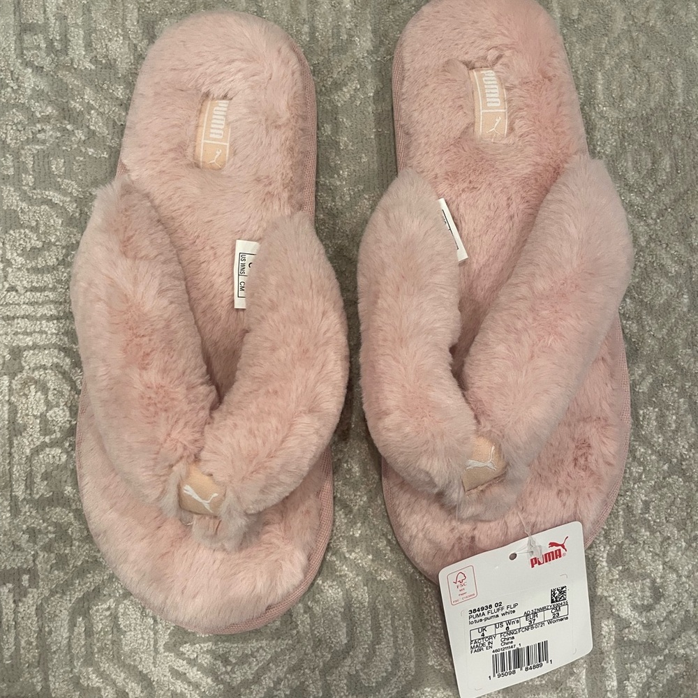 Puma Soft Pink Plush Flip Flops, slippers